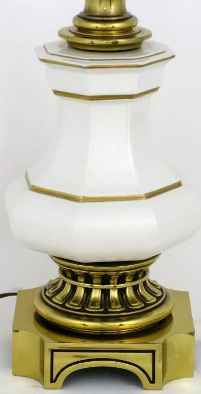 Tall Stiffel Brass & White Porcelain Lamps - a Pair - 4