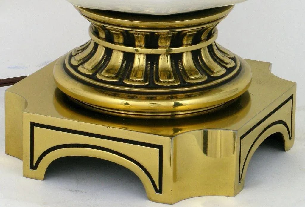 Tall Stiffel Brass & White Porcelain Lamps - a Pair - 5