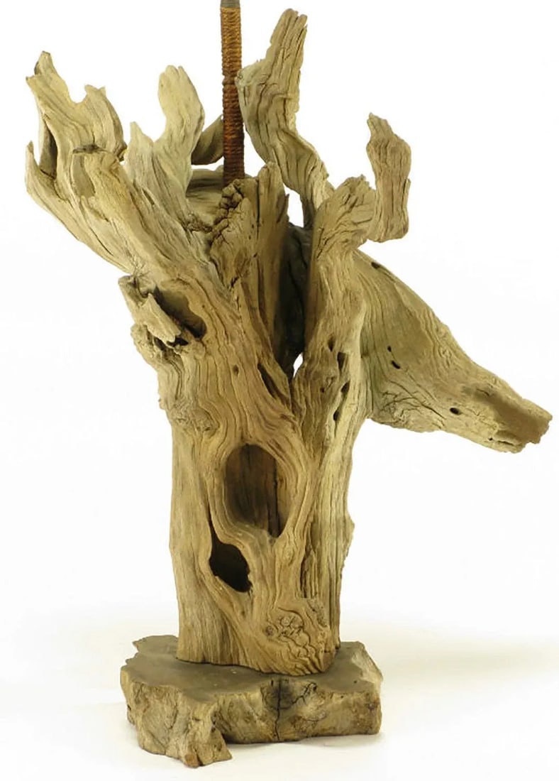 Driftwood Table Lamp With Live Edge Wood Base - 3