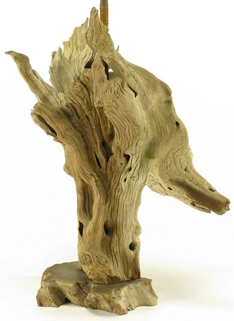 Driftwood Table Lamp With Live Edge Wood Base - 4
