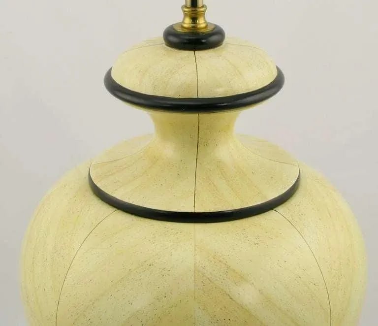 Trompe l'Oeil Travertine Urn Form Carved Wood Table Lamp - 3