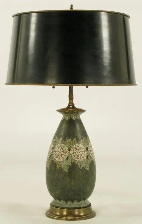 Hand Thrown Pottery Table Lamp With Hydrangea Decoration - 2
