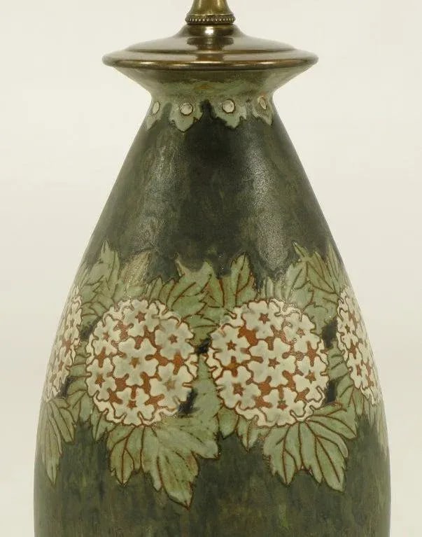 Hand Thrown Pottery Table Lamp With Hydrangea Decoration - 5