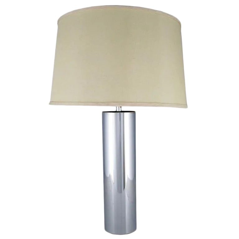 Laurel Cylindrical Chrome Table Lamp: By Laurel Lamp, this table lamp is a chromed cylinder with a chromed stem. Sold sans shade. Condition: Alterations: Original Condition Unaltered Imperfections: Some Imperfections Condition Notes: