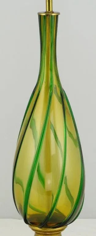 Italian Amber and Green Swirled Murano Glass Table Lamp - 3