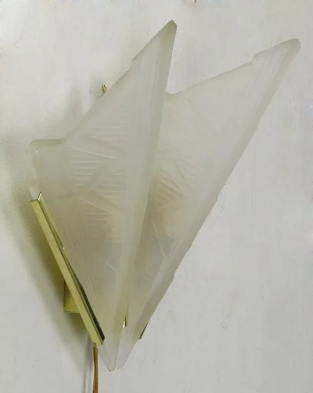 Art Deco Style Brass & Frosted Glass Slip Shade Sconces - 3