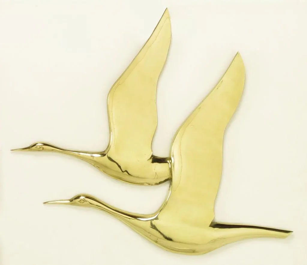 Hanging Solid Brass Relief of Two Herons in Flight - 2