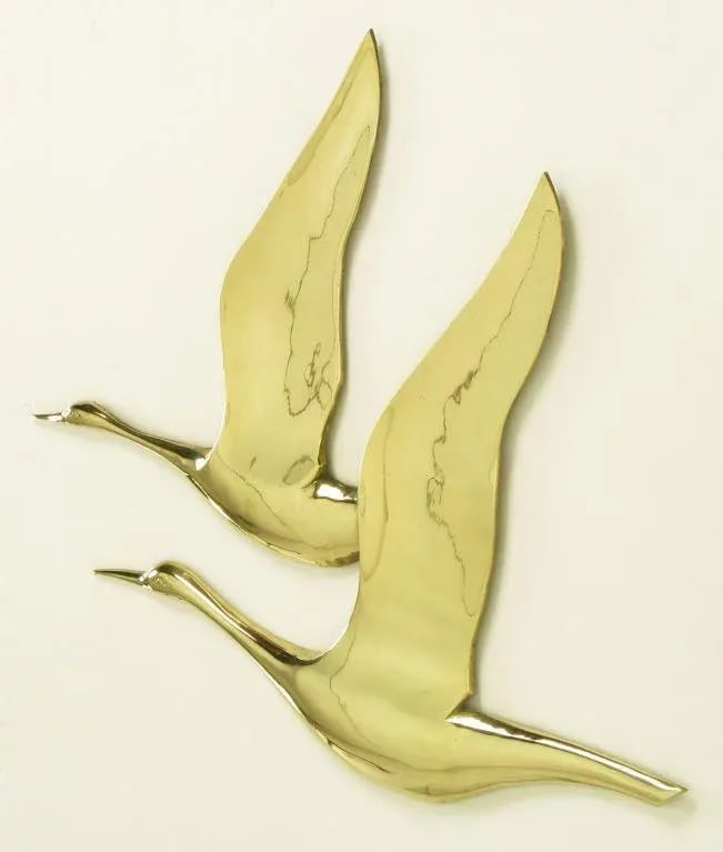 Hanging Solid Brass Relief of Two Herons in Flight - 3