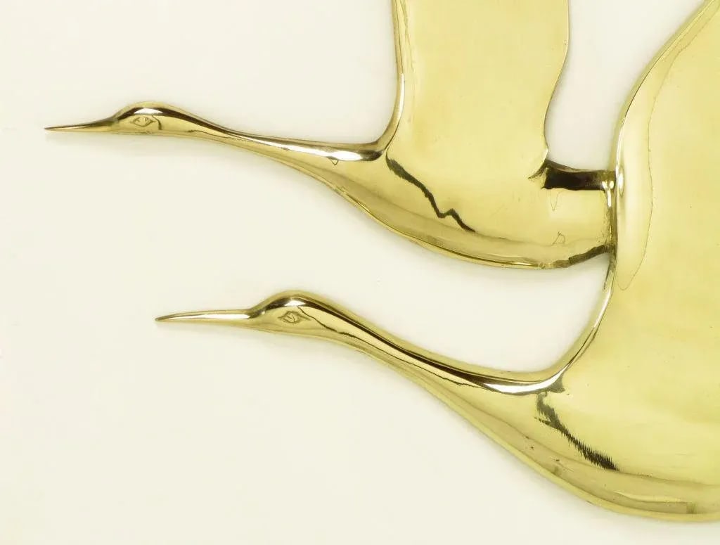 Hanging Solid Brass Relief of Two Herons in Flight - 4