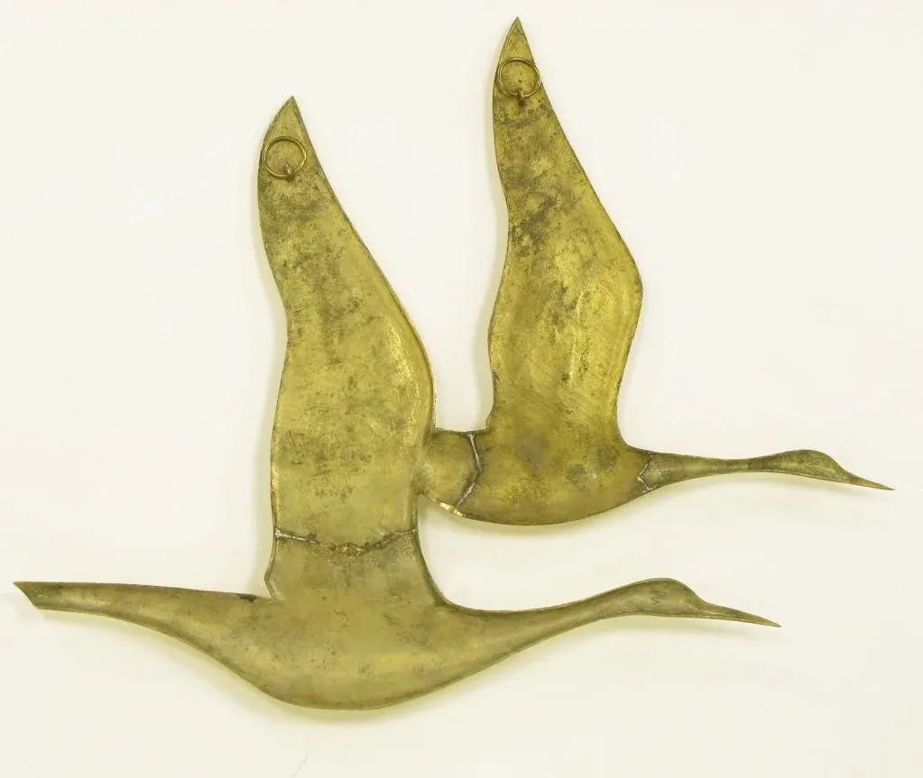 Hanging Solid Brass Relief of Two Herons in Flight - 6