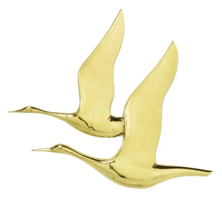 Hanging Solid Brass Relief of Two Herons in Flight - 7