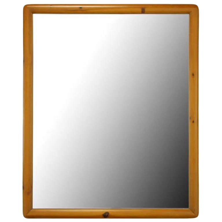 Franklin Shockey Rustic Modern Heart Pine Mirror: Radius edge heart pine framed mirror from the Sculptured Pine line by Franklin Shockey Company of Lexington NC. Condition: Alterations: Unknown Imperfections: Some Imperfections Condition Notes: Very 