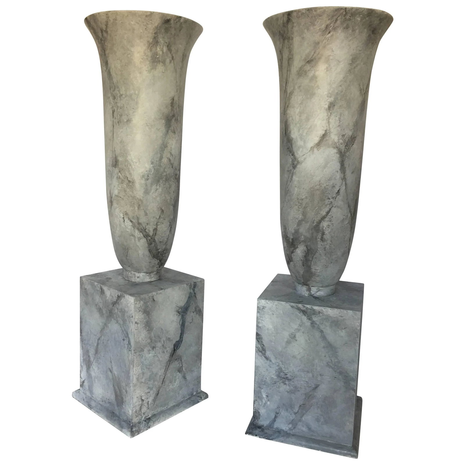 Grand Faux Marble Urn Vessels - a Pair - 2
