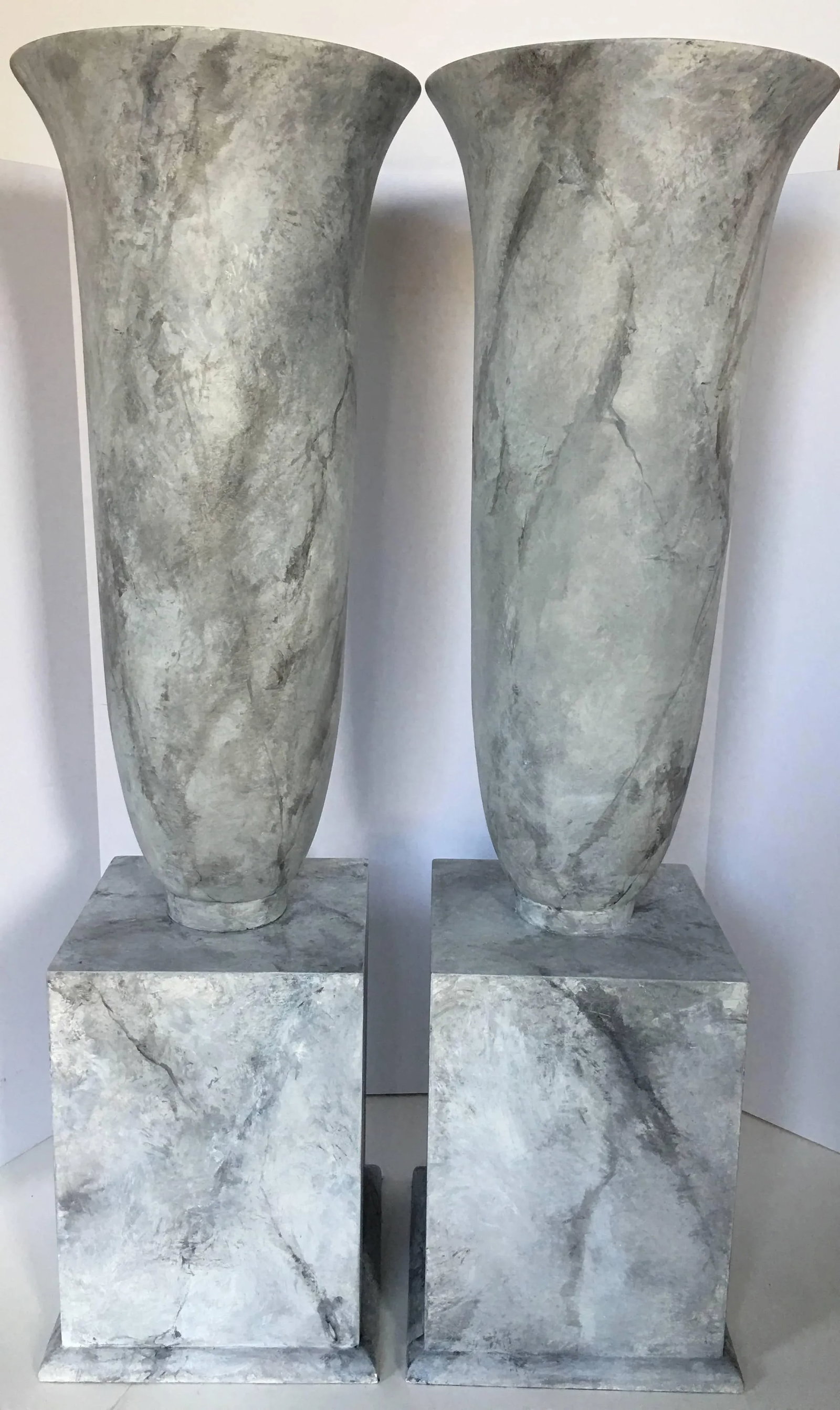 Grand Faux Marble Urn Vessels - a Pair - 3