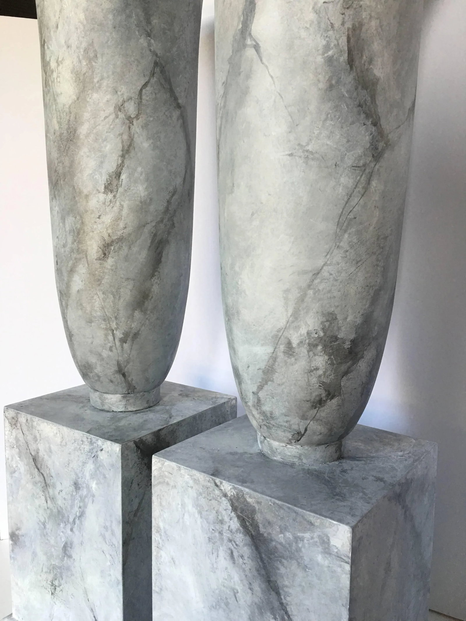 Grand Faux Marble Urn Vessels - a Pair - 4