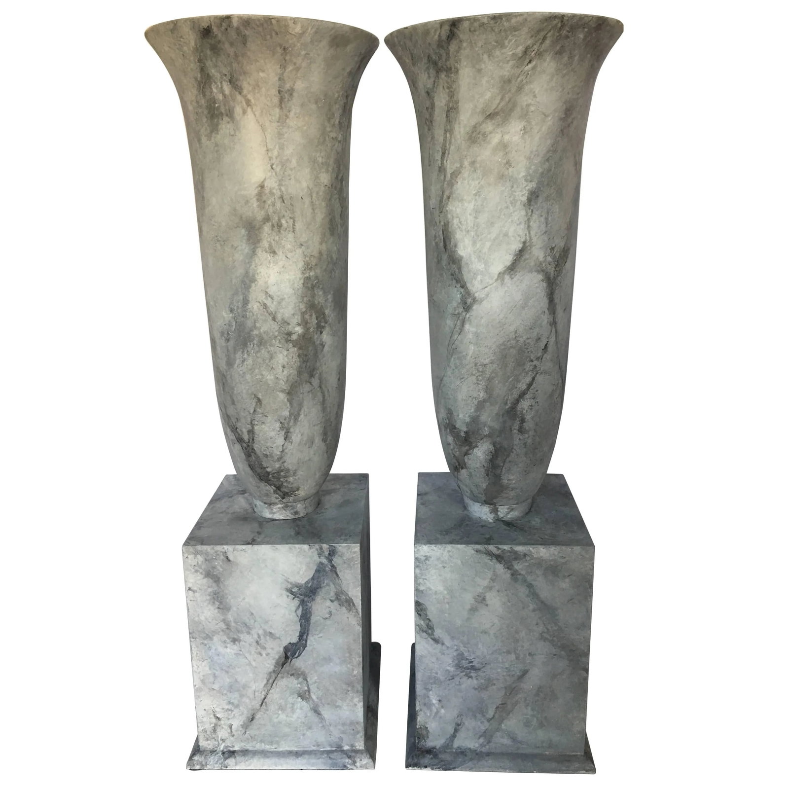 Grand Faux Marble Urn Vessels - a Pair - 7