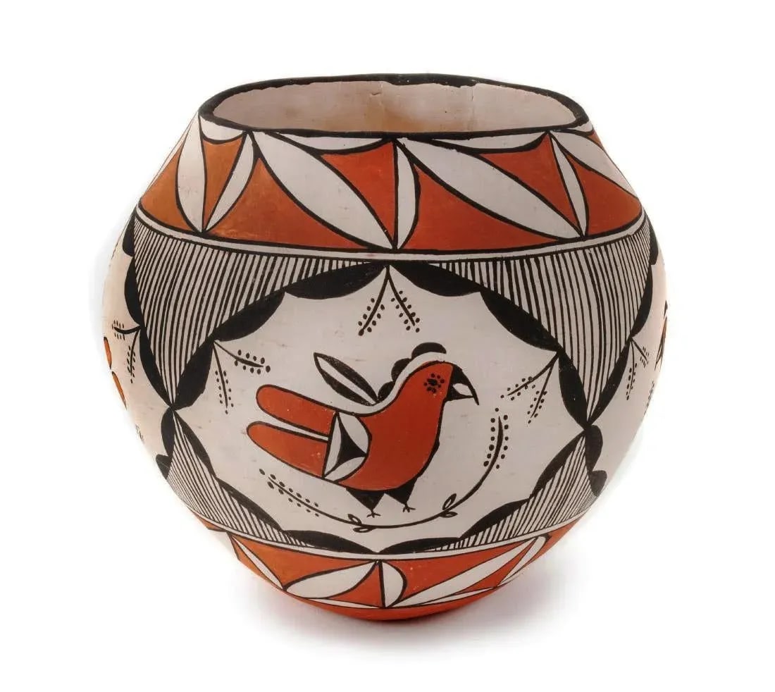 Southwestern Acoma Pueblo Polychrome Olla Parrot Signed Jar - 13