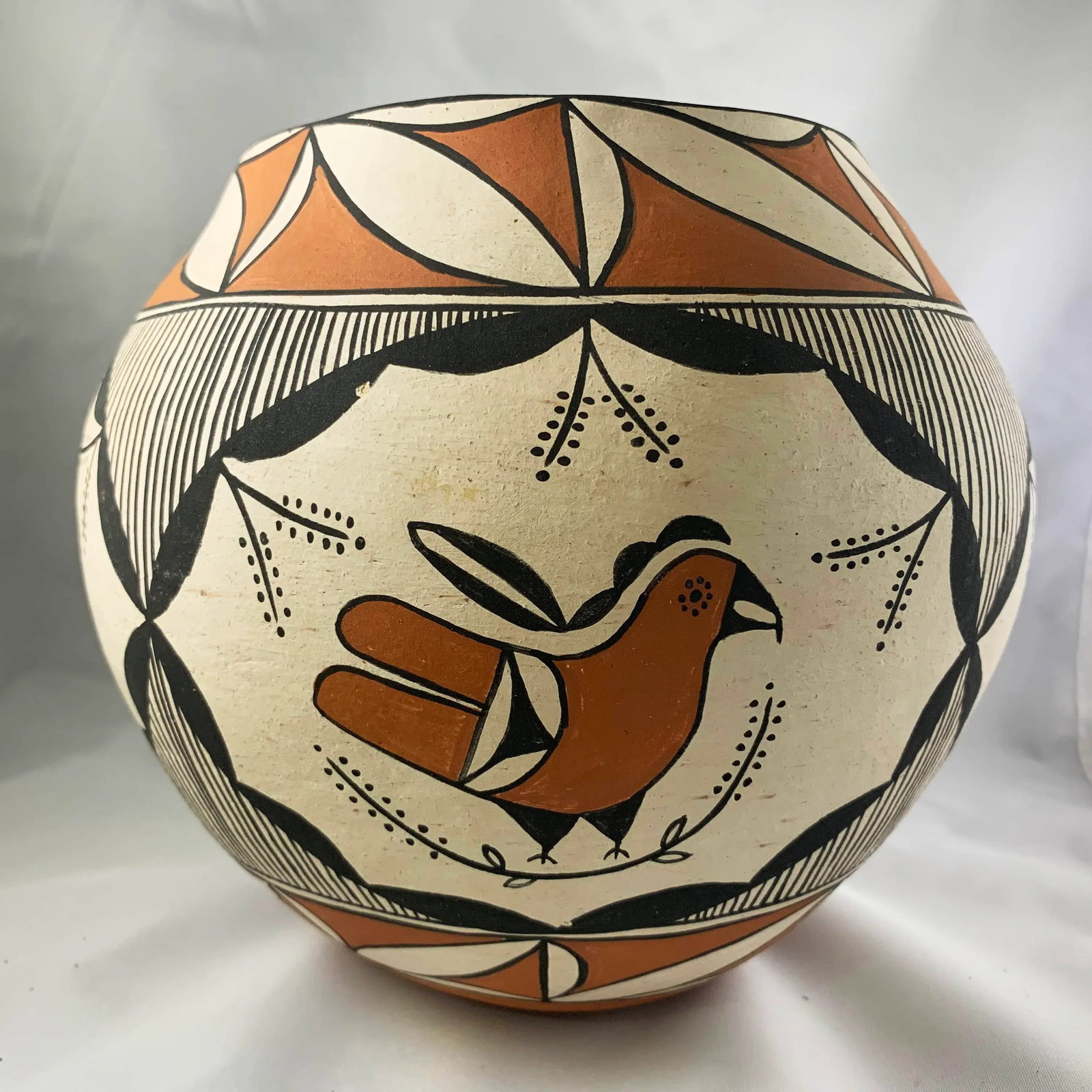 Southwestern Acoma Pueblo Polychrome Olla Parrot Signed Jar - 3