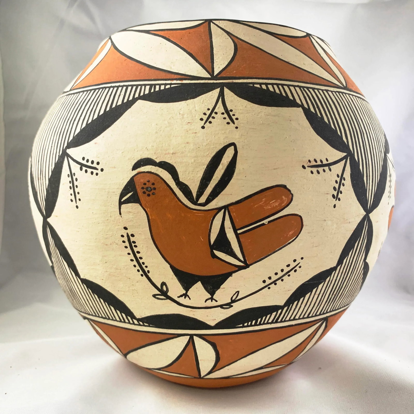 Southwestern Acoma Pueblo Polychrome Olla Parrot Signed Jar - 4