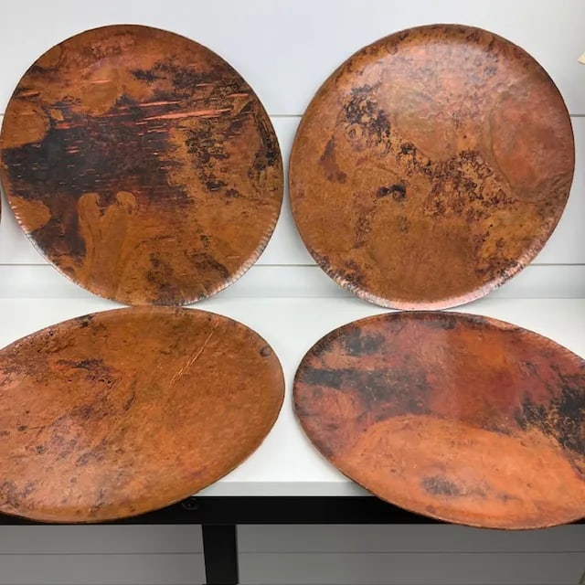 Late 20th Century Vintage Hammered Copper Charger Plates- Set of 8 - 7