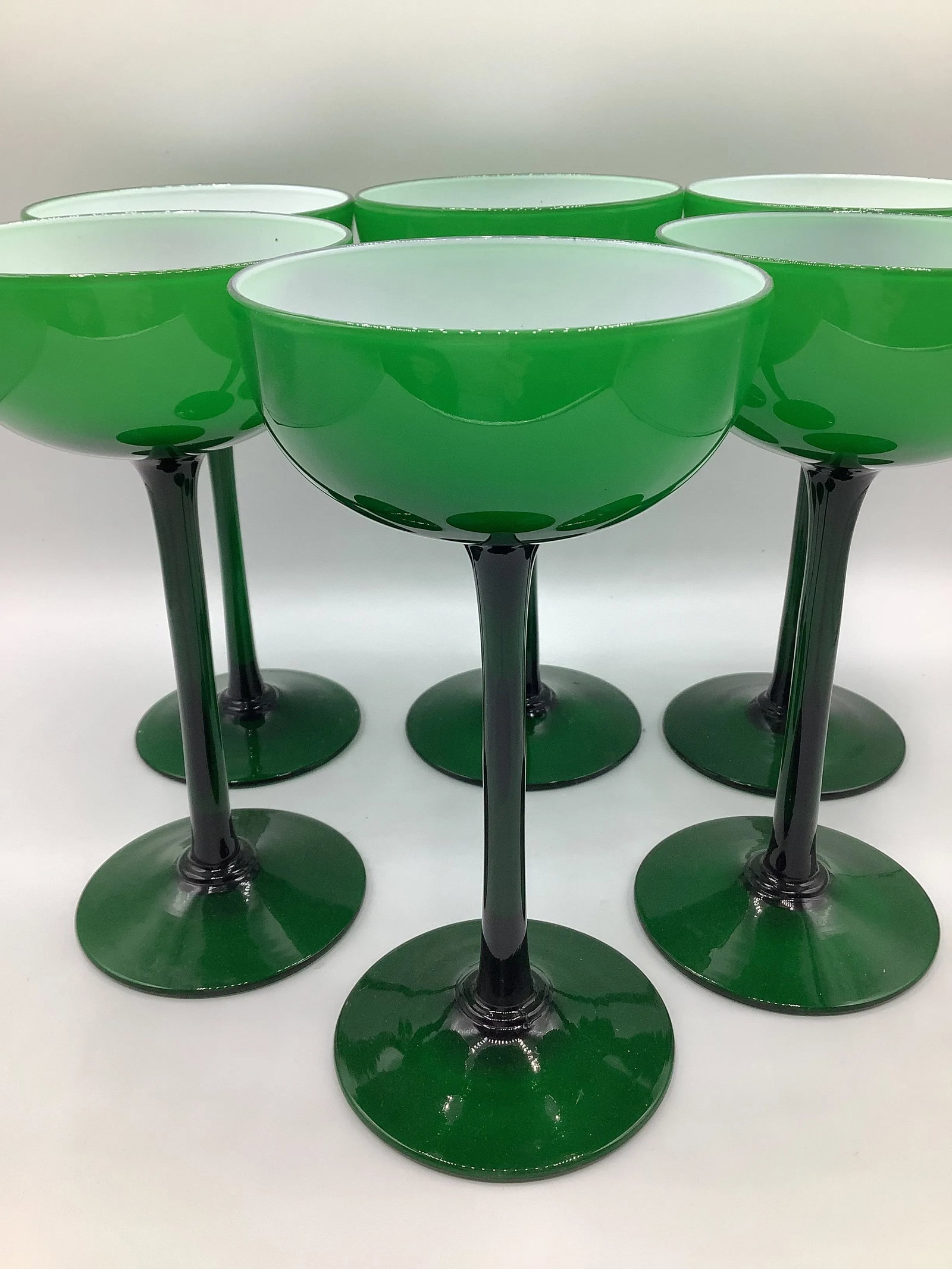 Vintage Carlo Moretti Italy Green White Cased Glass Tall Champagne Coupes - Set of 6 - 4