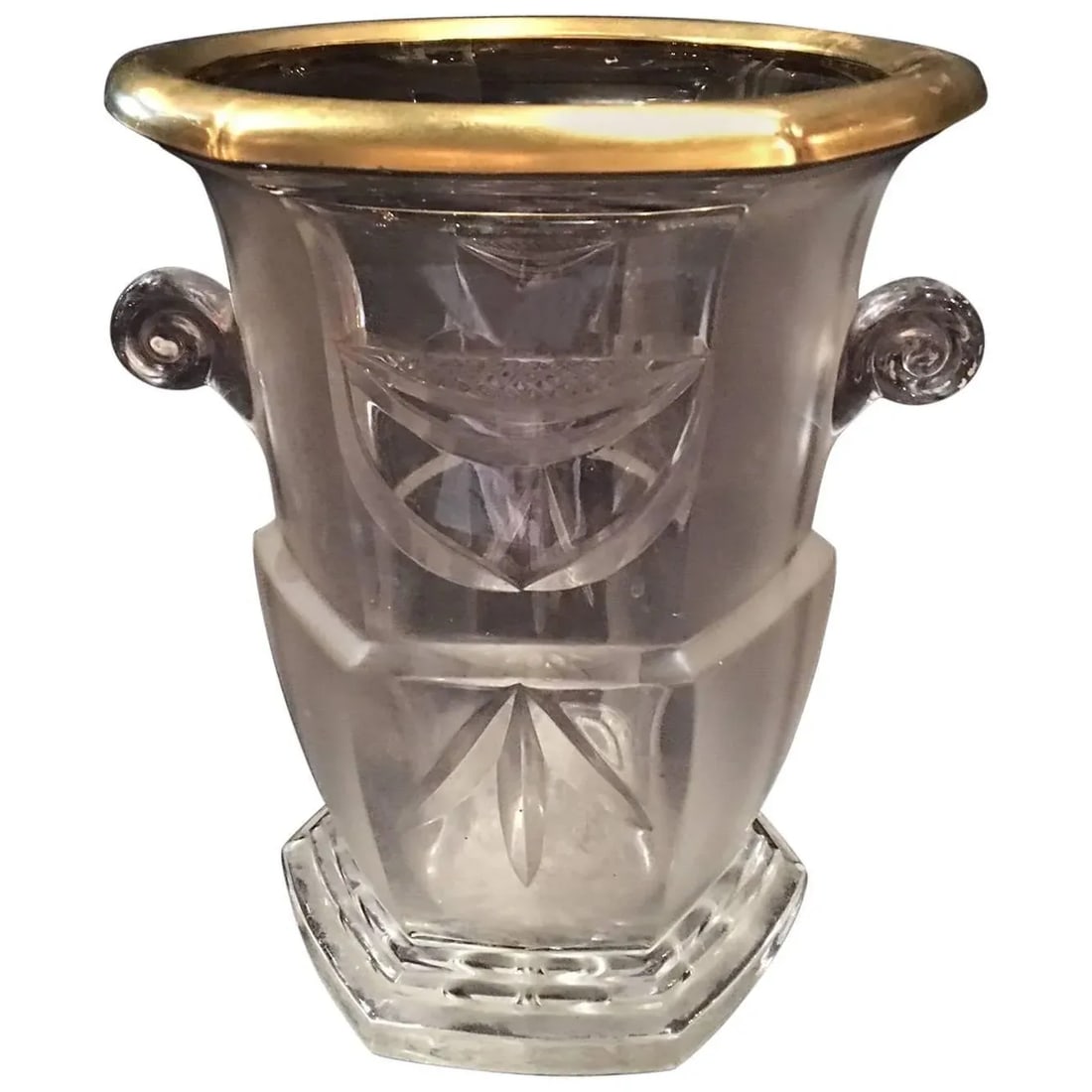 French Cut-Glass Vase or Ice Bucket With a Gilded Rim, Early 20th Century - 7