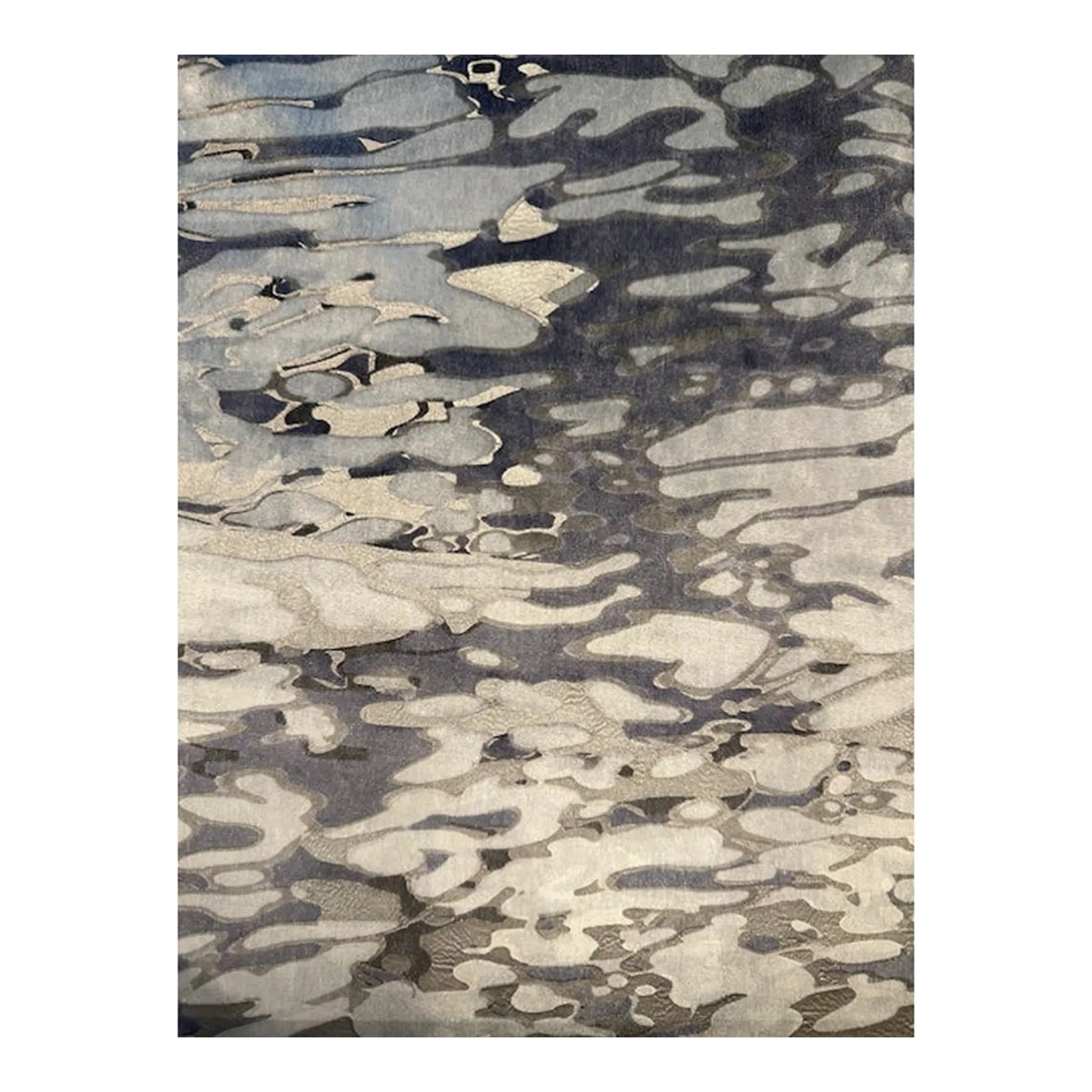 Great Plains Reflecting Pool Printed Velvet - Holly Hunt - 6 Plus Yards: This is a roll of Great Plains Reflecting Pool fabric purchased exclusively through Holly Hunt. This fabric is a printed velvet with hues of blue with silver dotted throughout. We have just under 7