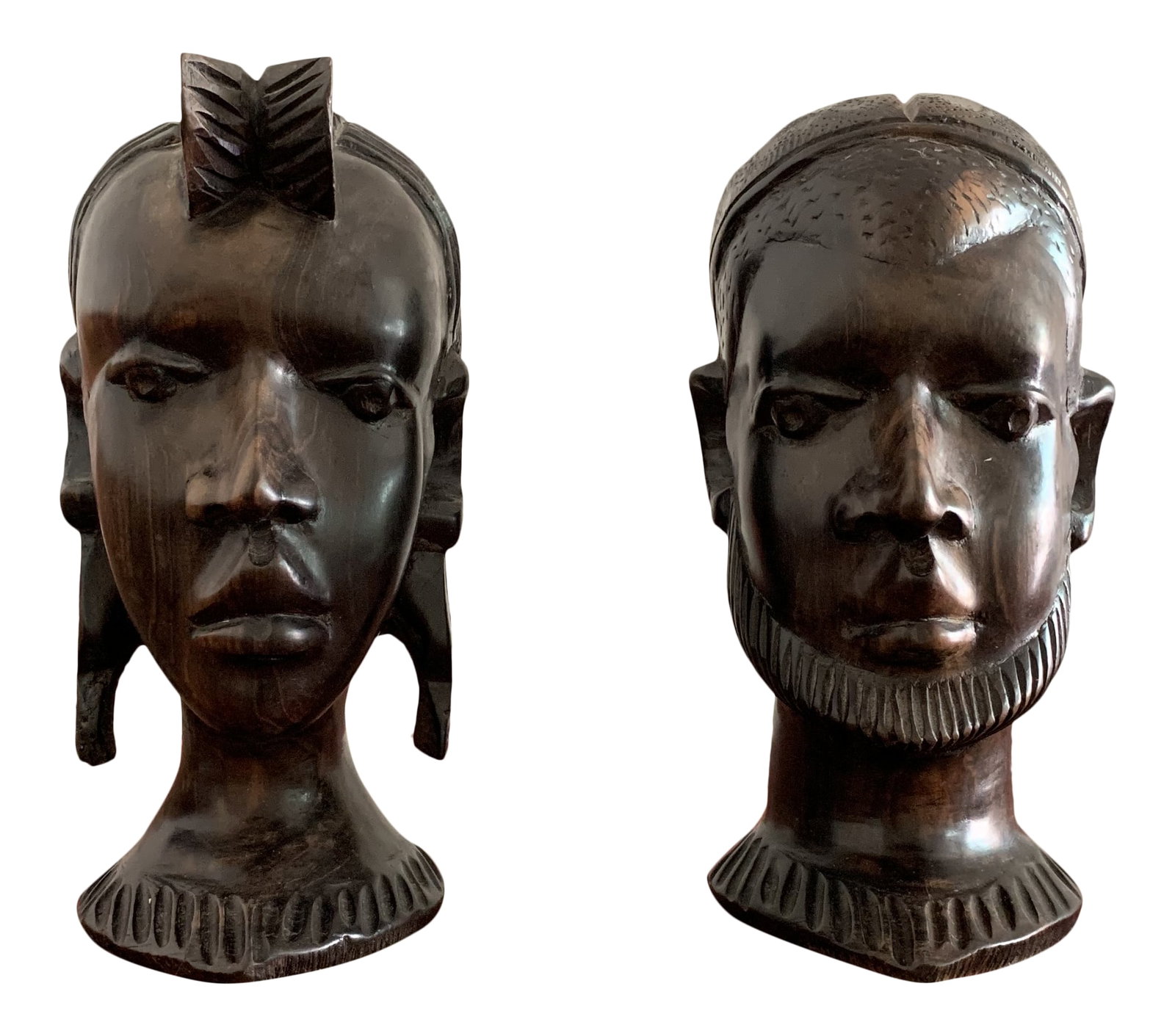 Vintage Carved African Ebony Heads - a Pair (1 of 9)