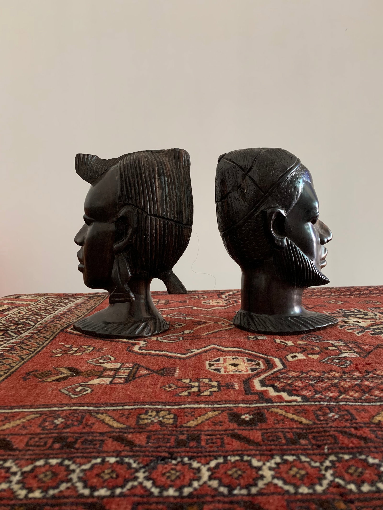 Vintage Carved African Ebony Heads - a Pair - 2