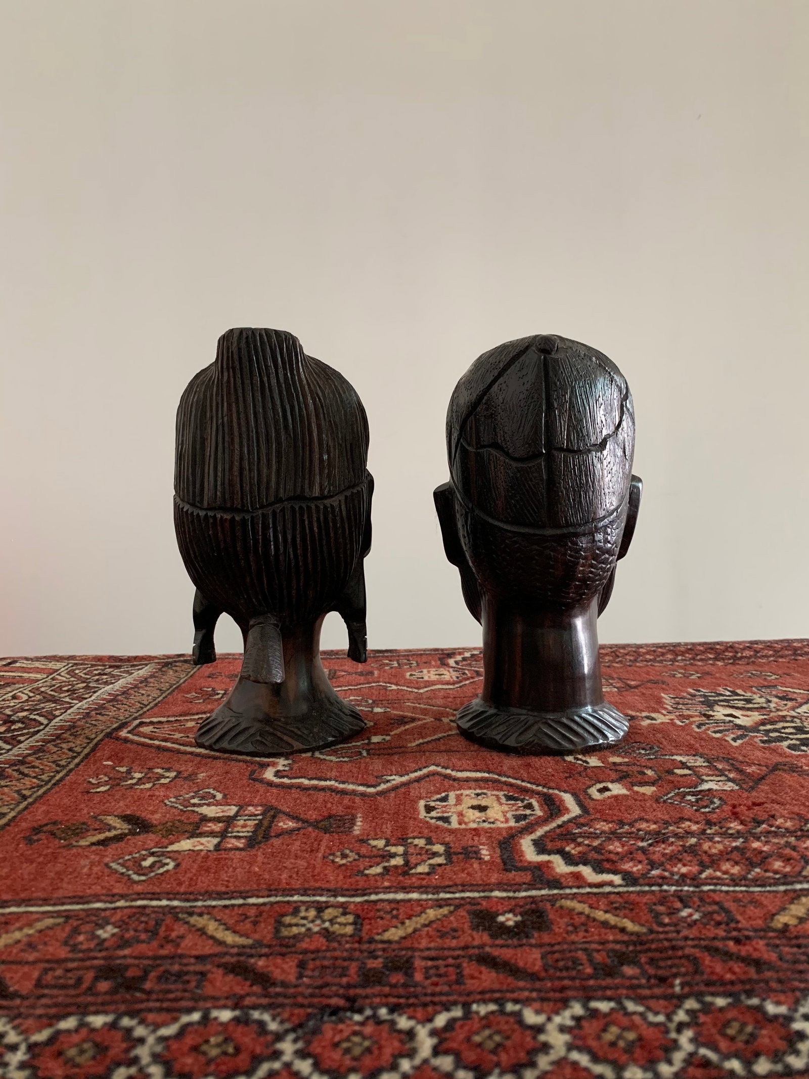 Vintage Carved African Ebony Heads - a Pair - 4