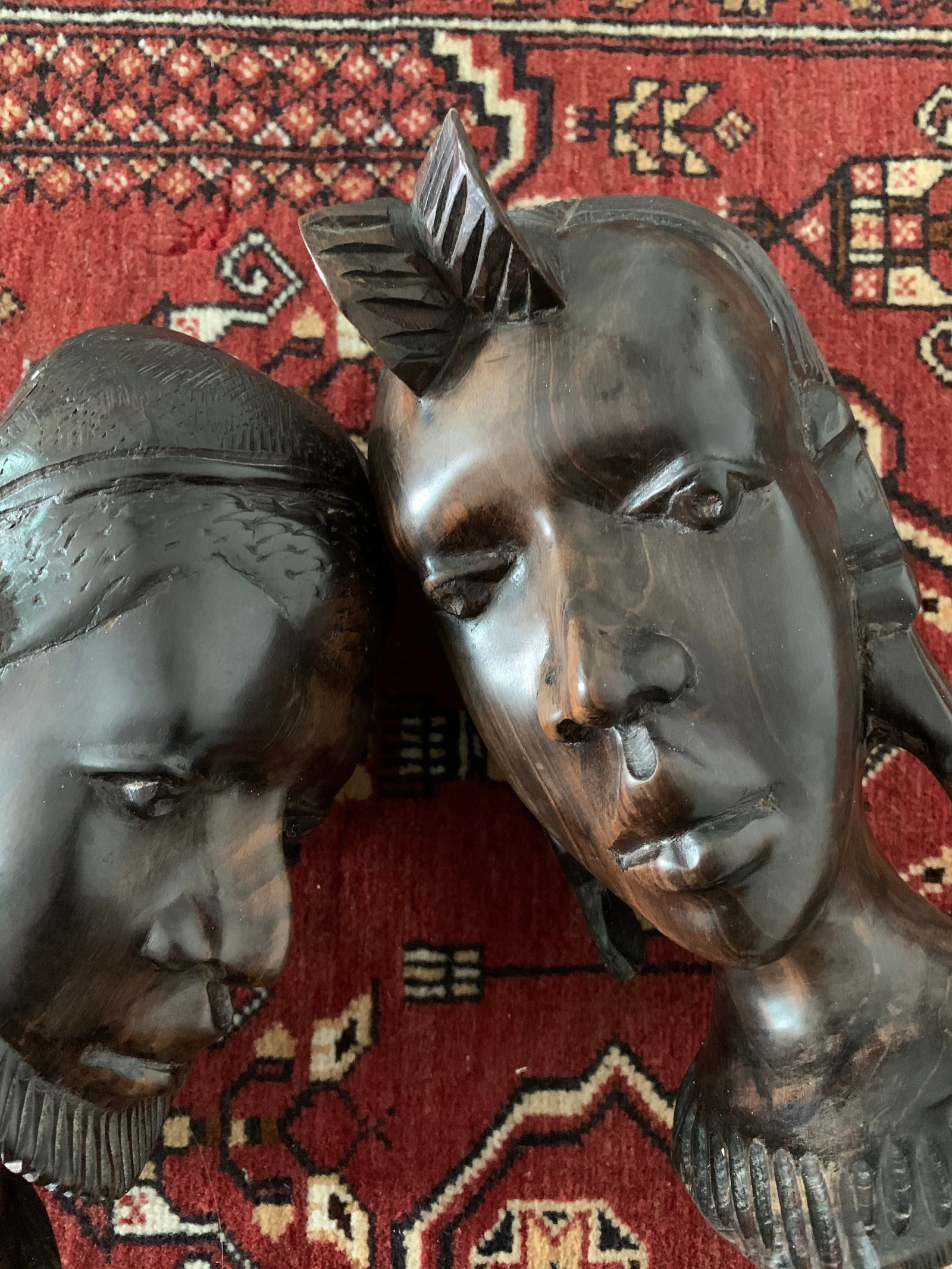 Vintage Carved African Ebony Heads - a Pair - 6