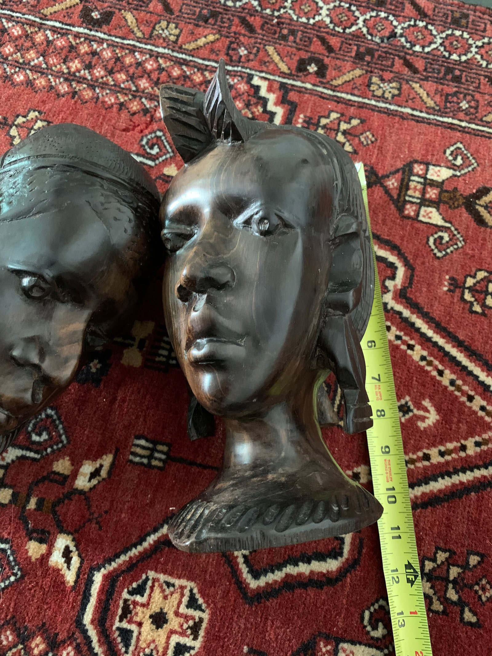 Vintage Carved African Ebony Heads - a Pair - 7