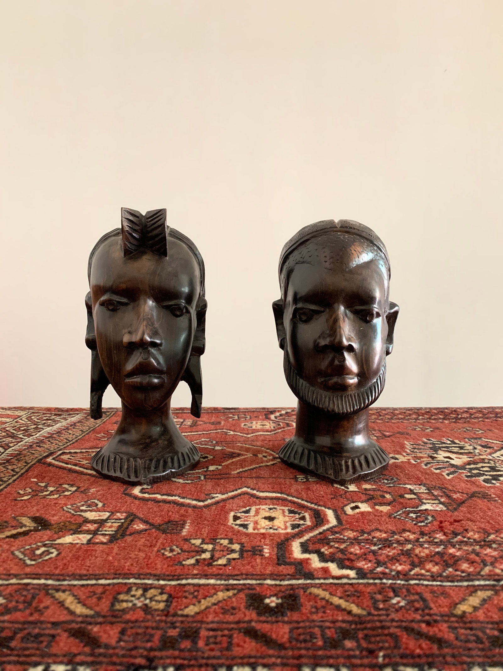 Vintage Carved African Ebony Heads - a Pair - 9