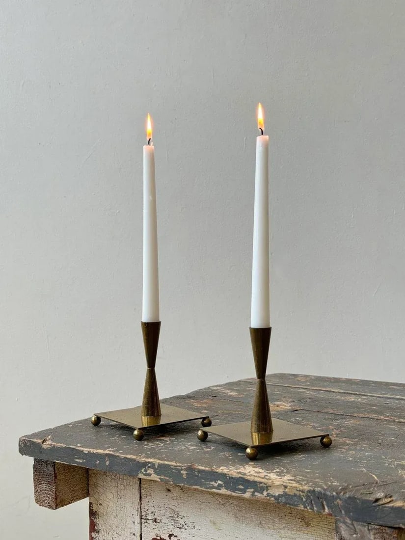 Vintage Brass Candleholders With Ball Foot Detail, Circa 1960s - 2