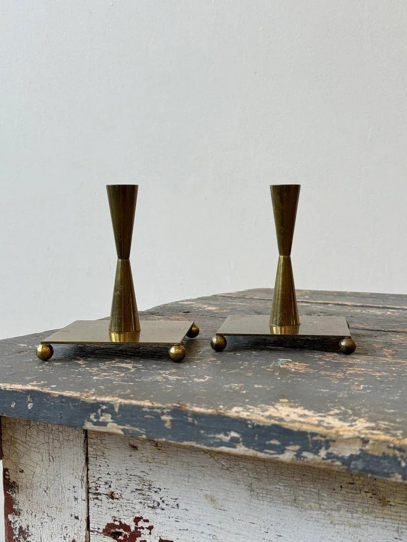 Vintage Brass Candleholders With Ball Foot Detail, Circa 1960s - 3