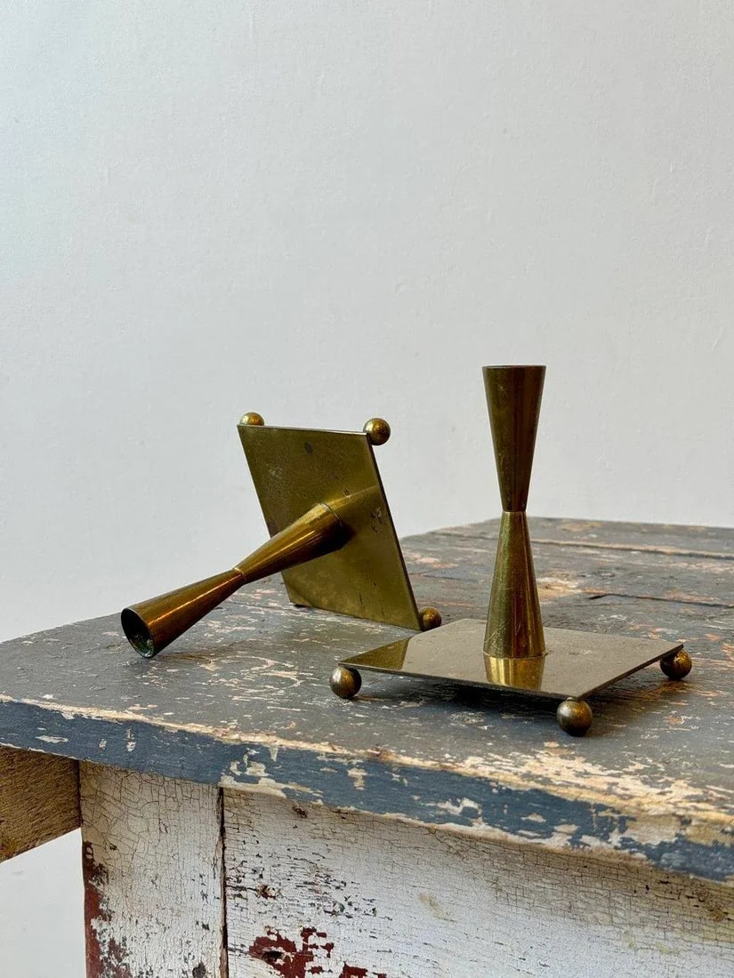Vintage Brass Candleholders With Ball Foot Detail, Circa 1960s - 4