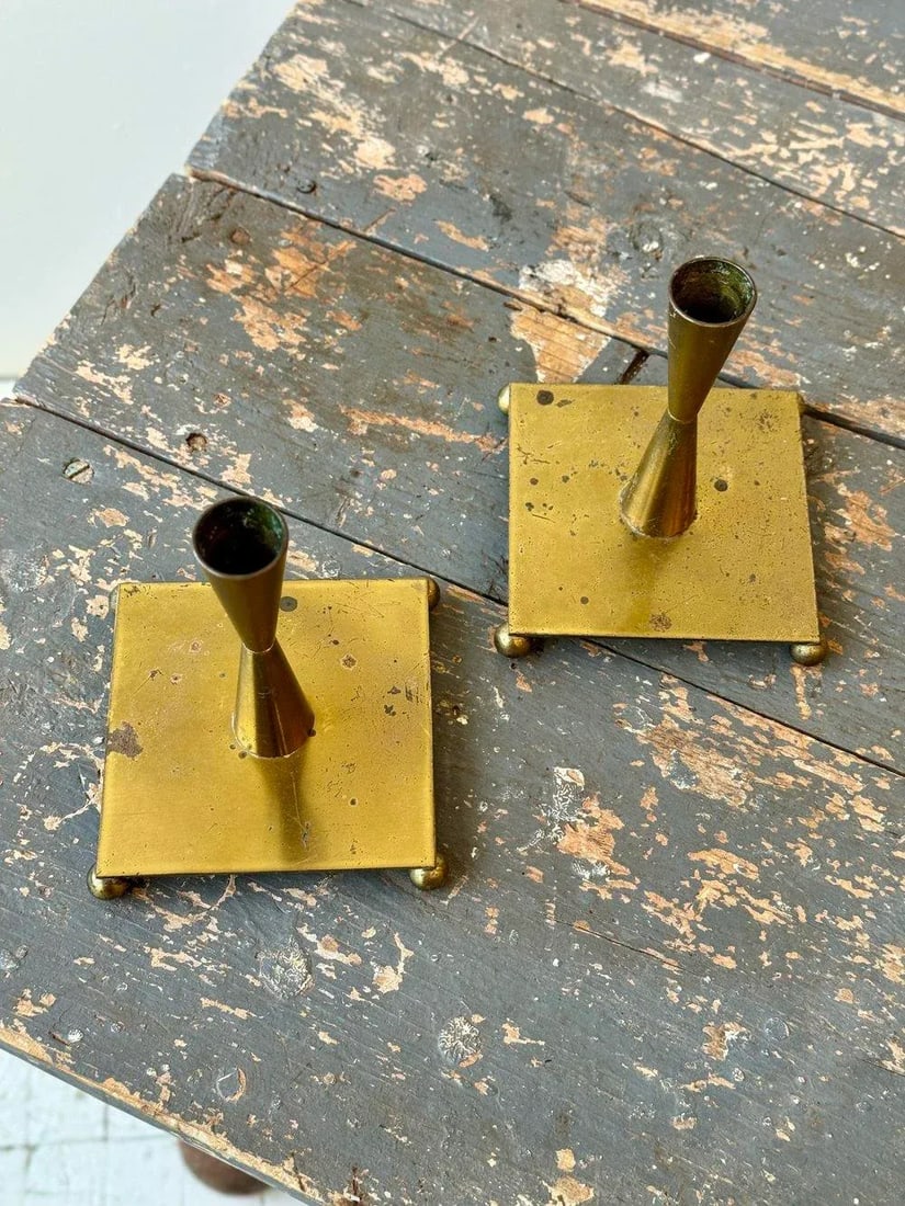 Vintage Brass Candleholders With Ball Foot Detail, Circa 1960s - 5