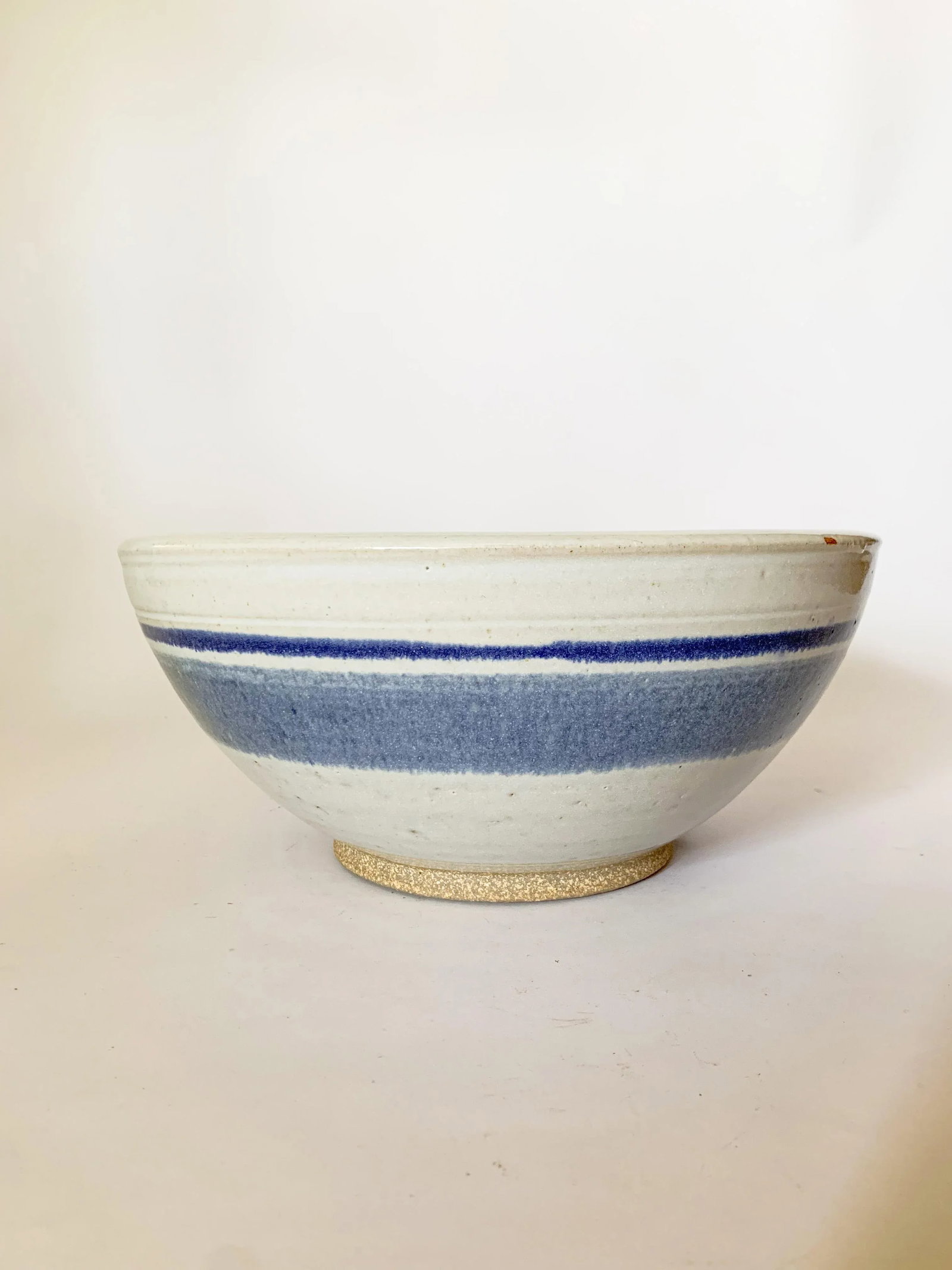 Vintage Large Studio Pottery Blue Striped Bowl - 2
