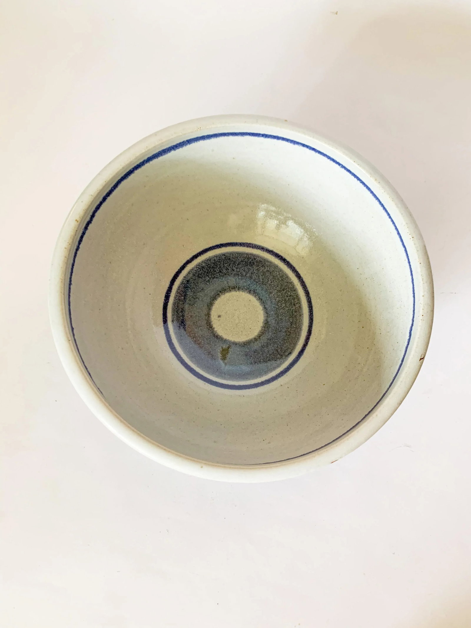 Vintage Large Studio Pottery Blue Striped Bowl - 4