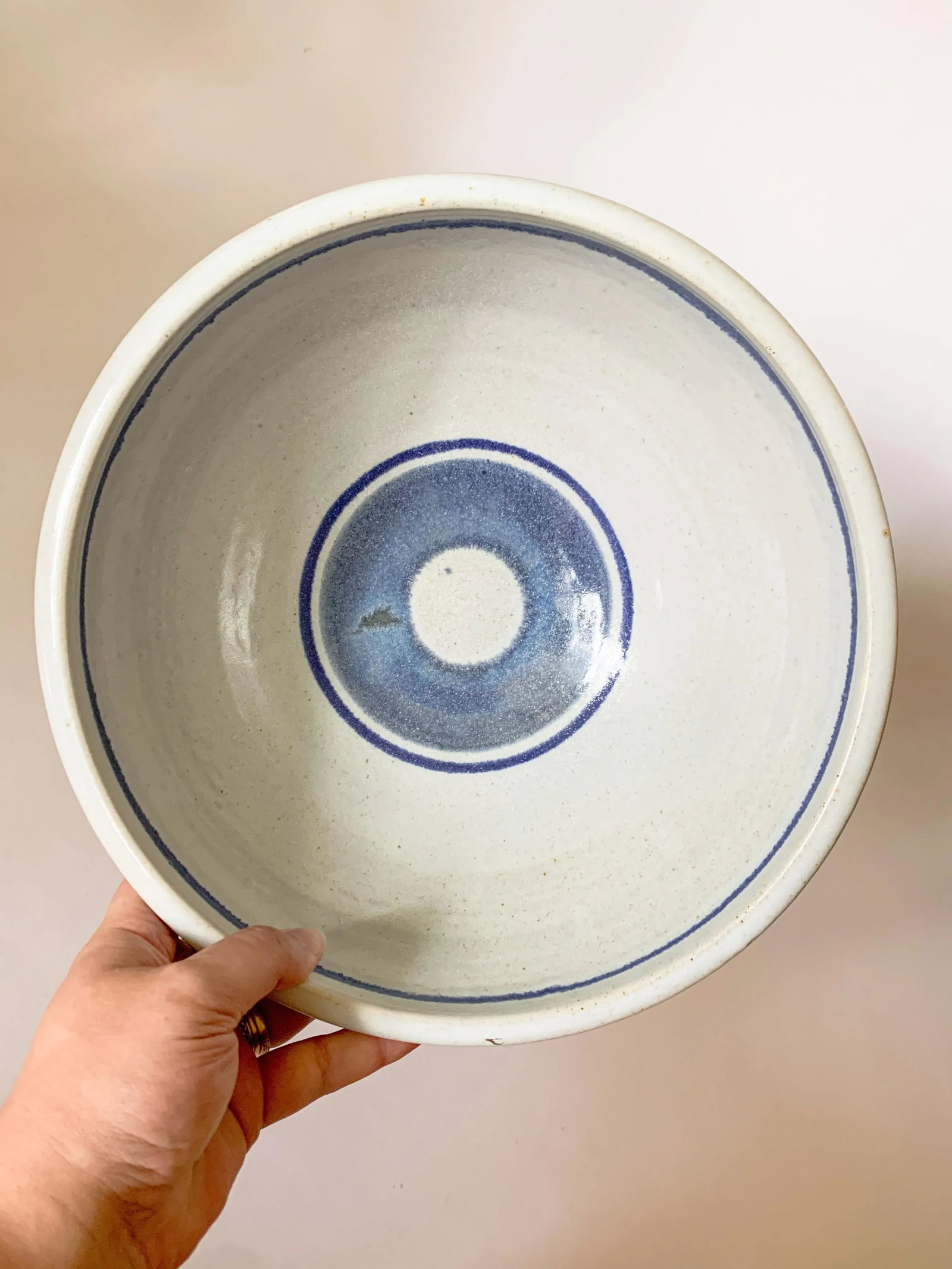 Vintage Large Studio Pottery Blue Striped Bowl - 5