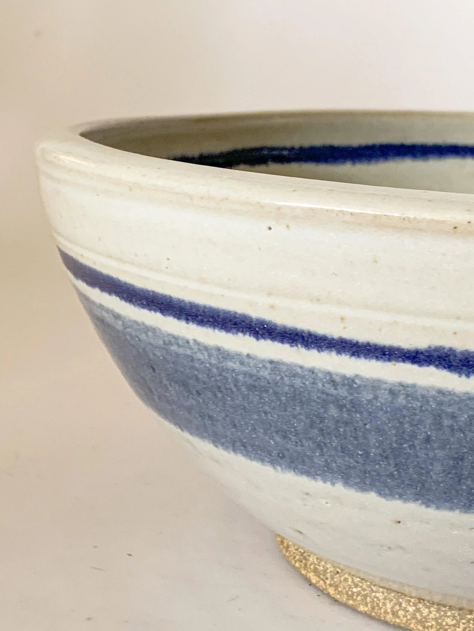 Vintage Large Studio Pottery Blue Striped Bowl - 6