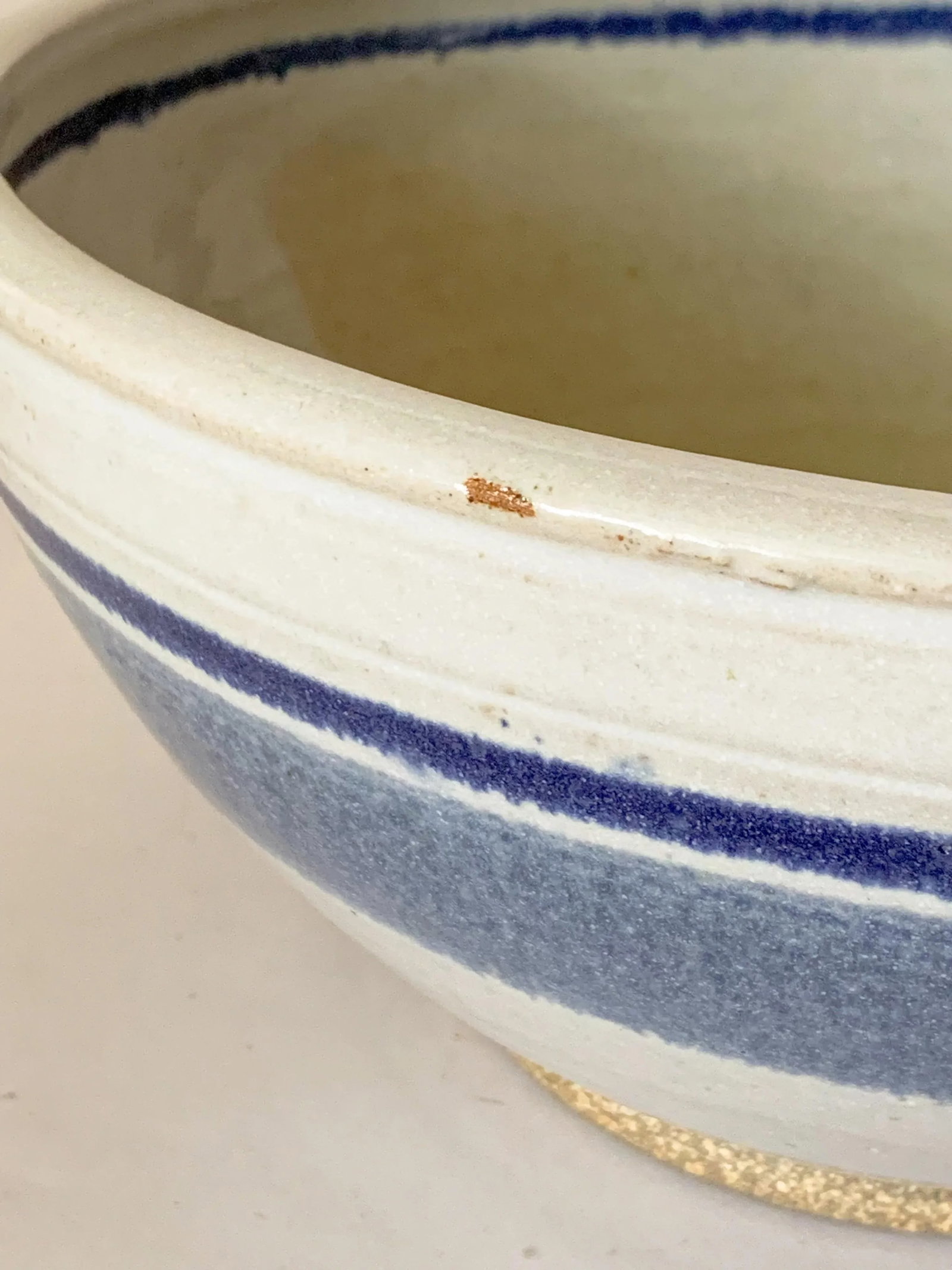 Vintage Large Studio Pottery Blue Striped Bowl - 8