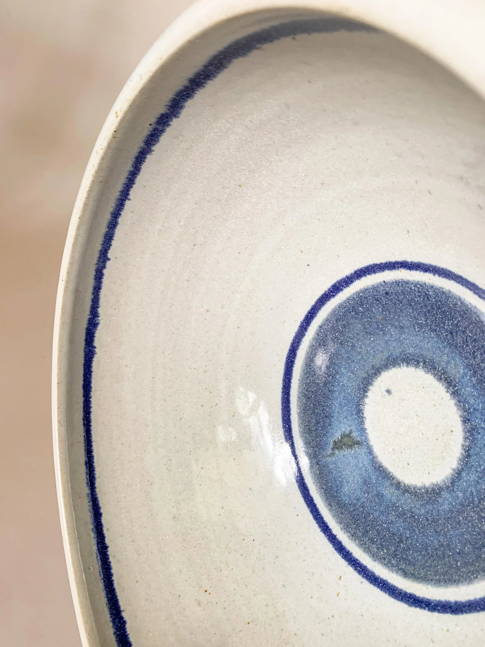 Vintage Large Studio Pottery Blue Striped Bowl - 9