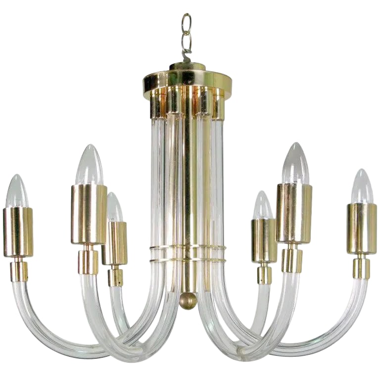 Peter Hamburger Brass and Acrylic Six-Arm Chandelier (1 of 8)