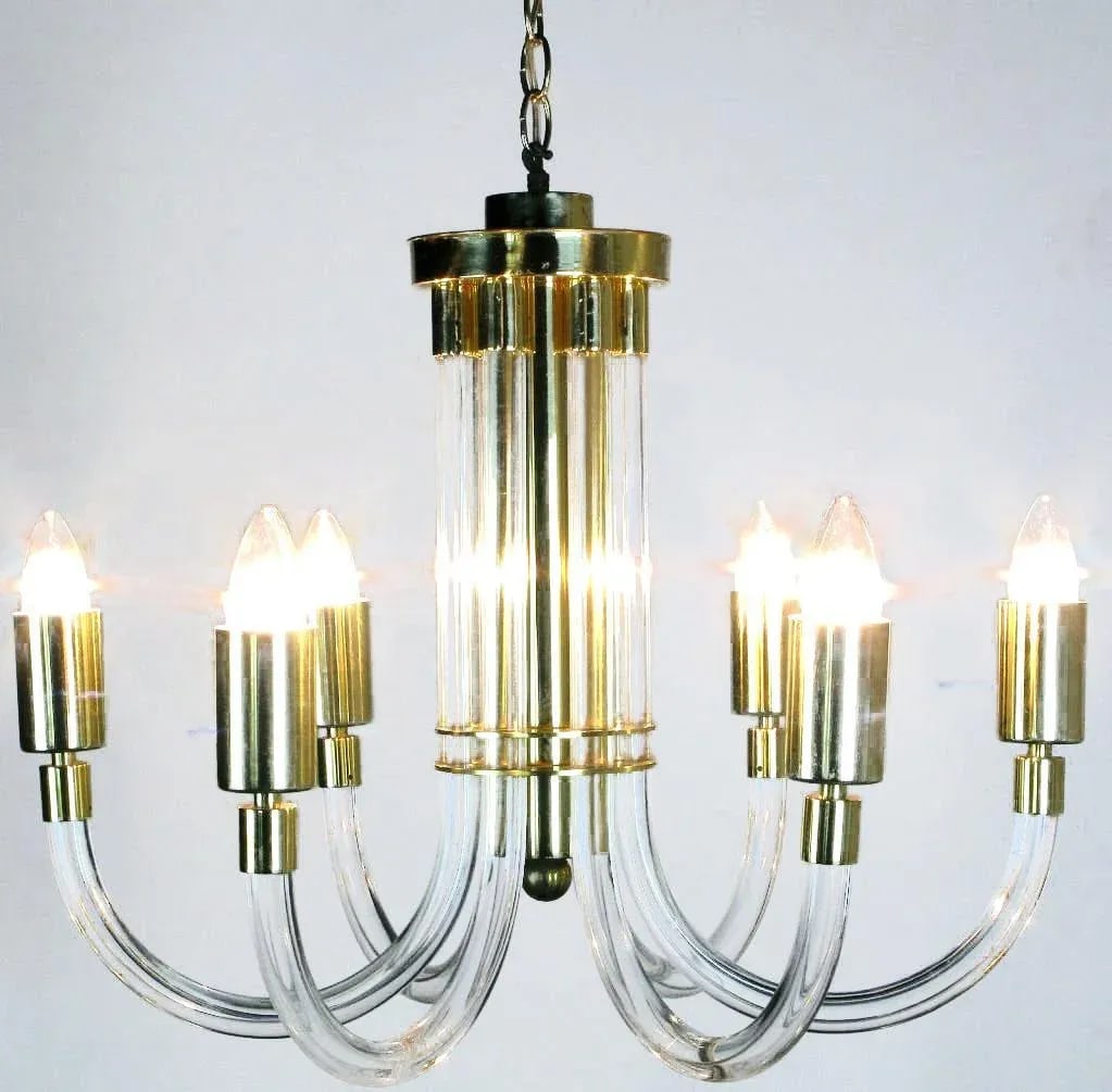 Peter Hamburger Brass and Acrylic Six-Arm Chandelier - 3