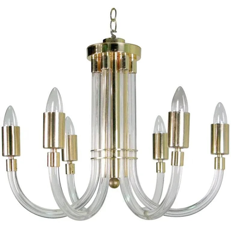Peter Hamburger Brass and Acrylic Six-Arm Chandelier - 8
