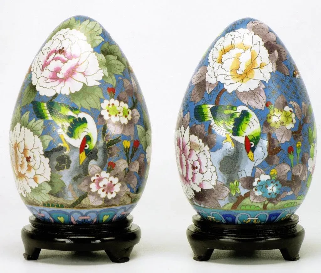 Colorful Cloisonne Eggs - a Pair - 4