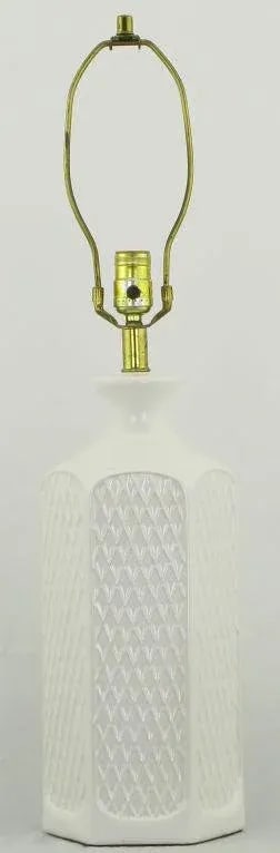 Hexagonal White Ceramic Table Lamps With Geometric Relief - a Pair - 3
