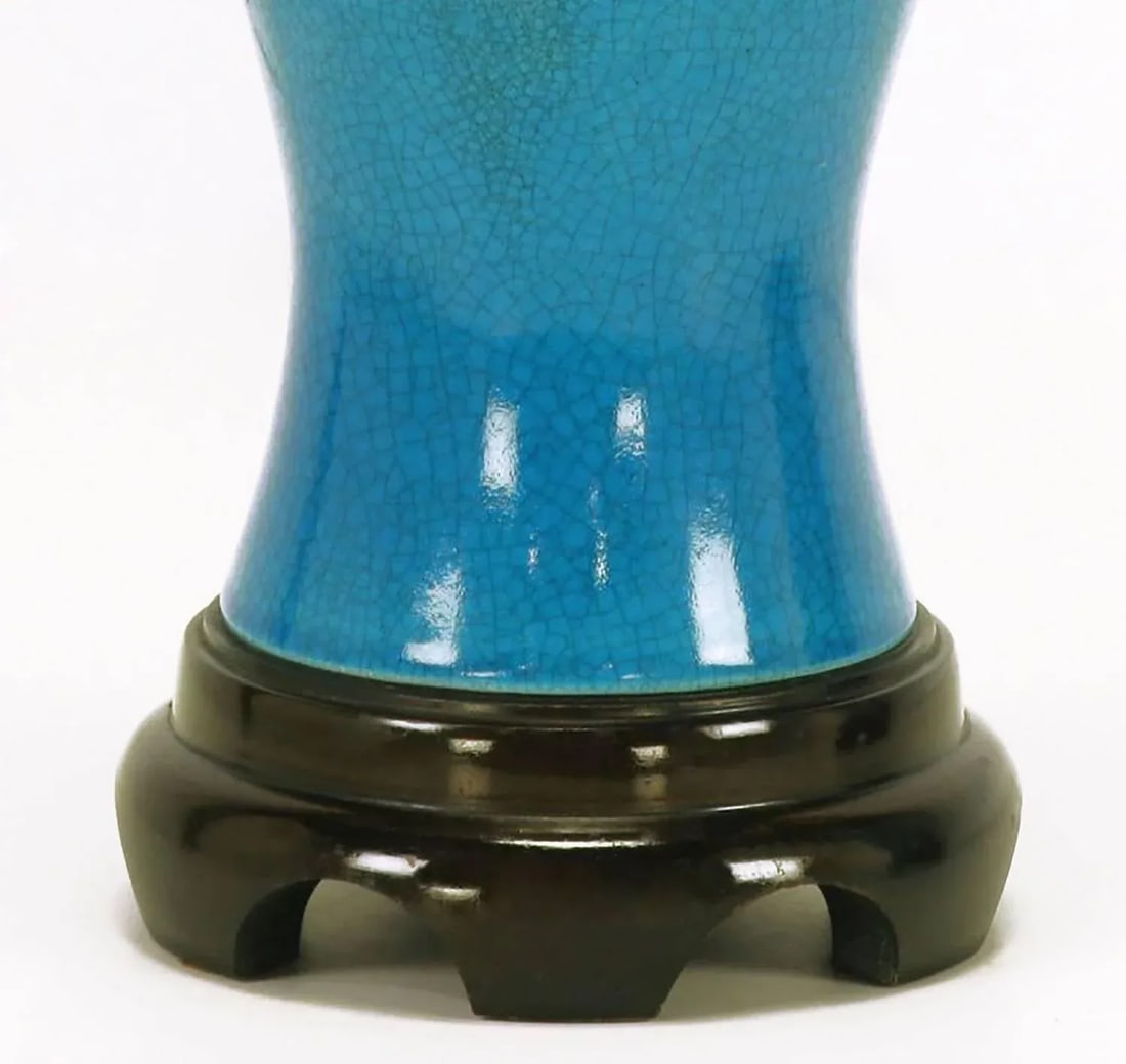 Frederick Cooper Cerulean Blue Crackle-Glaze Table Lamps - a Pair - 5