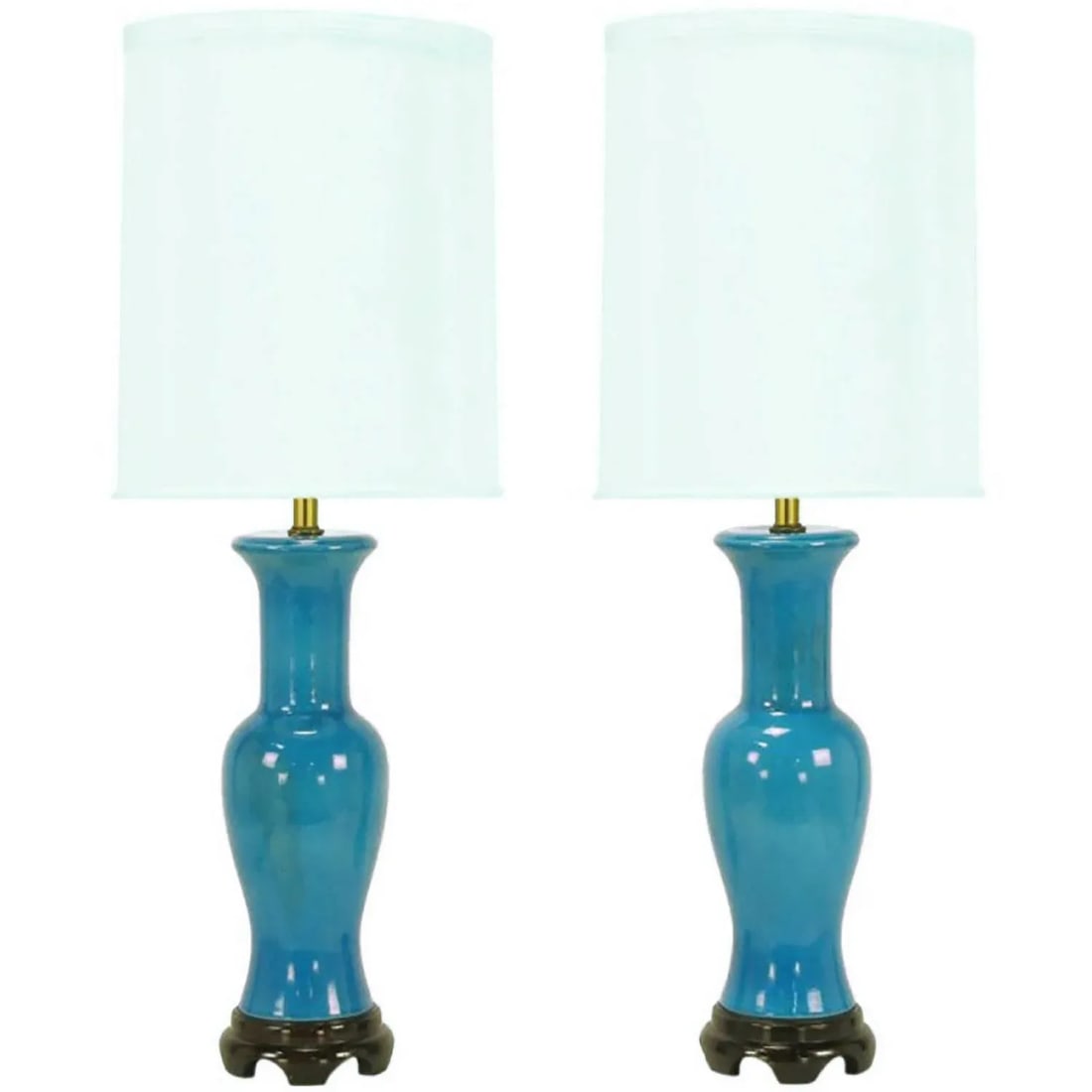 Frederick Cooper Cerulean Blue Crackle-Glaze Table Lamps - a Pair - 7